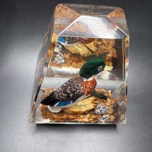Lucite Paperweight Mallard Duck Hand Carved Duck Hunting - Picture 9 of 13
